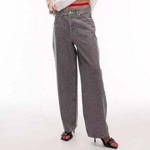 Topshop Rhinestones Straight Mid rise Low rise Jeans Pants in gray